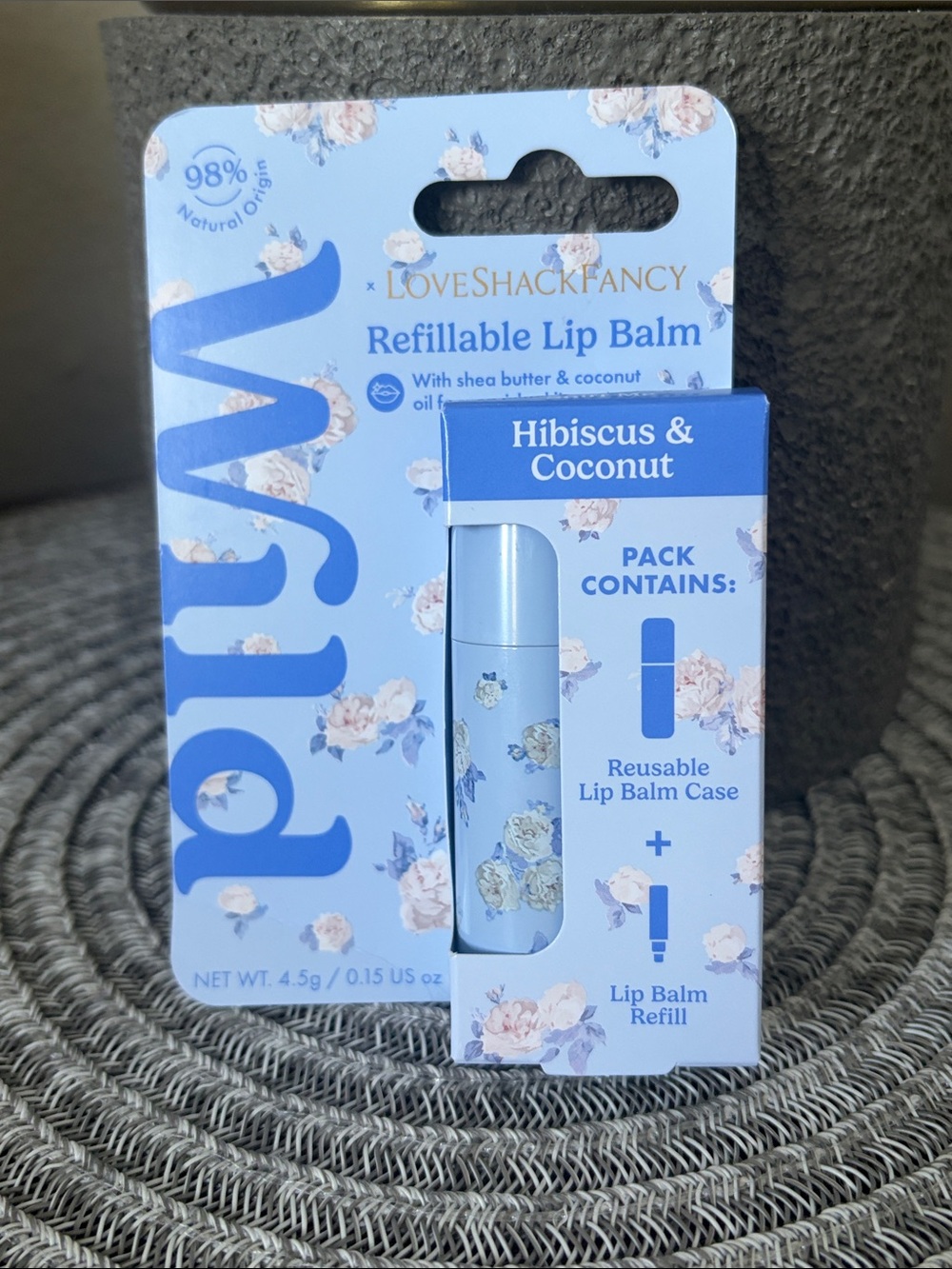 NWT Love Shack Fancy Wild Everblooming Rosettes Lip Starter Whisper Blue .15oz